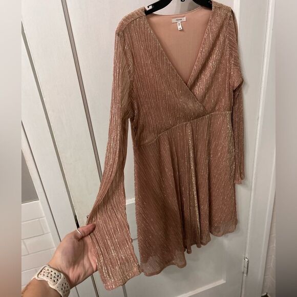 Maurices Never worn Metallic Pink V-Neck Dress - Picture 3 of 6